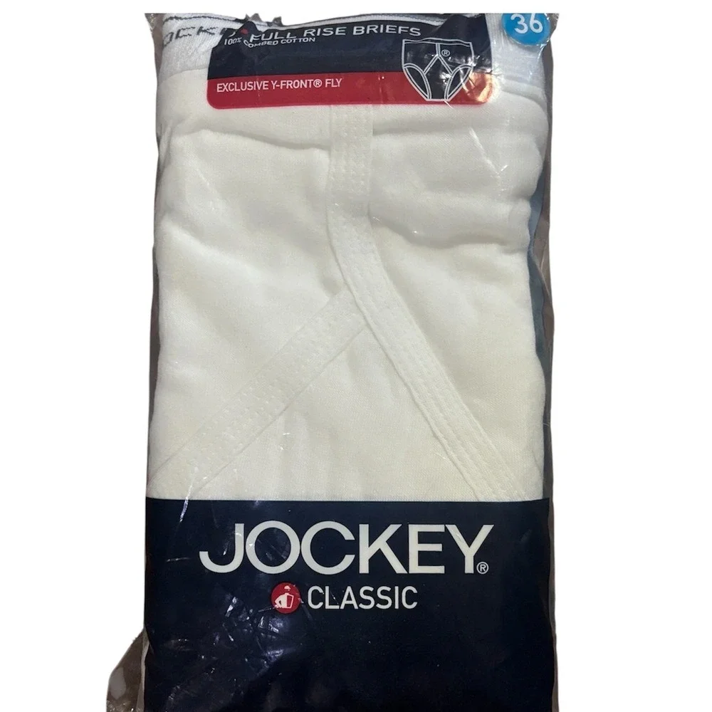 Vintage 2004 Jockey Classic Full Rise Briefs 3-Pack White Y-Front Fly Sz 36 NOS
